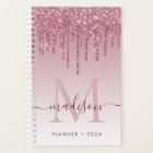 Blush Pink Rose Gold Glitter Drips Girly Monogram