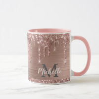 Blush Pink Rose Gold Glitter Drips Monogrammed