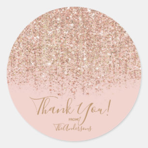 Blush Pink & Rose Gold Glitter Glam Party Favour Classic Round Sticker