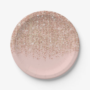 Blush Pink & Rose Gold Glitter Glam Party Paper Plate