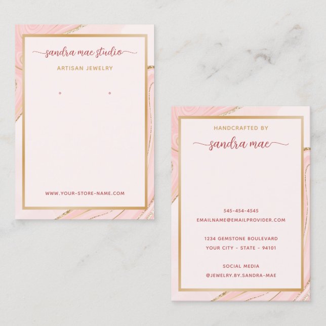 Blush Pink Rose Gold Glitter Jewellery Display Car Business Card (Front/Back)