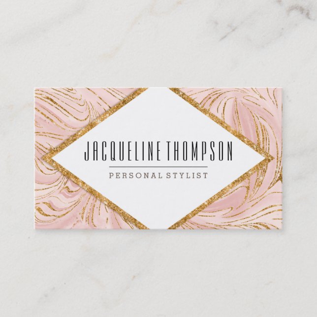 Blush Pink Rose Gold Glitter Marble Pattern Glam Business Card (Front)