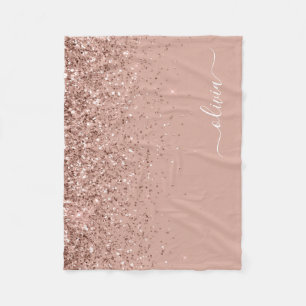 Blush Pink Rose Gold Glitter Monogram Name Fleece Blanket