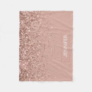 Blush Pink Rose Gold Glitter Monogram Name Luxury Fleece Blanket