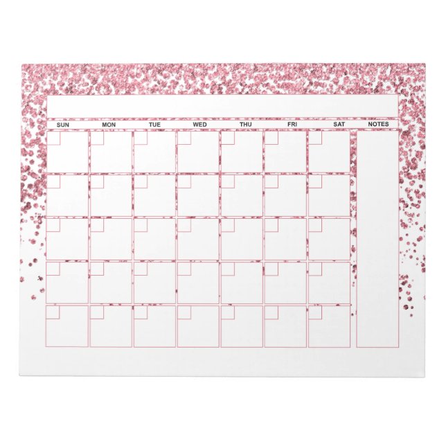 Blush Pink Rose Gold Glitter Monthly Calendar Notepad (Front)