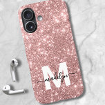 Blush Pink Rose Gold Glitter Name Monogram<br><div class="desc">Personalised Rose Gold Blush Pink Faux Glitter Sparkle Initial Monogram Phone Case. Add a touch of elegance and glamour to your phone with this stylish personalised phone case. Featuring a soft blush pink faux glitter sparkle background, a crisp white initial letter, and a sleek black script name, this design brings...</div>