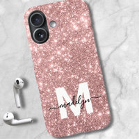 Blush Pink Rose Gold Glitter Name Monogram