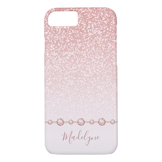 Blush Pink Rose Gold Glitter Ombre Rhinestone Case-Mate iPhone Case (Back)