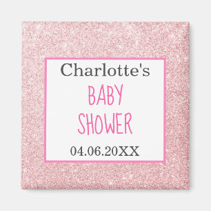 Blush Pink Rose Gold Glitter Sparkle Baby Shower Magnet