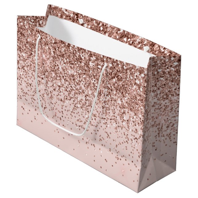 Blush Pink Rose Gold Glitter Sparkle Large Gift Bag (Front Angled)