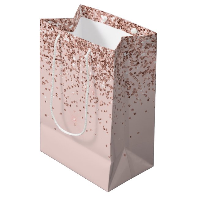 Blush Pink Rose Gold Glitter Sparkle Medium Gift Bag (Front Angled)