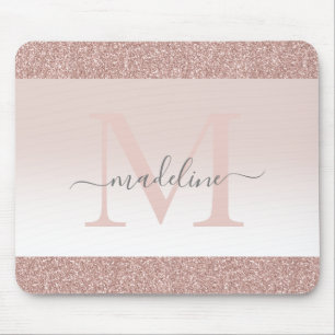 Blush Pink Rose Gold Glitter Sparkle Monogram Mouse Mat
