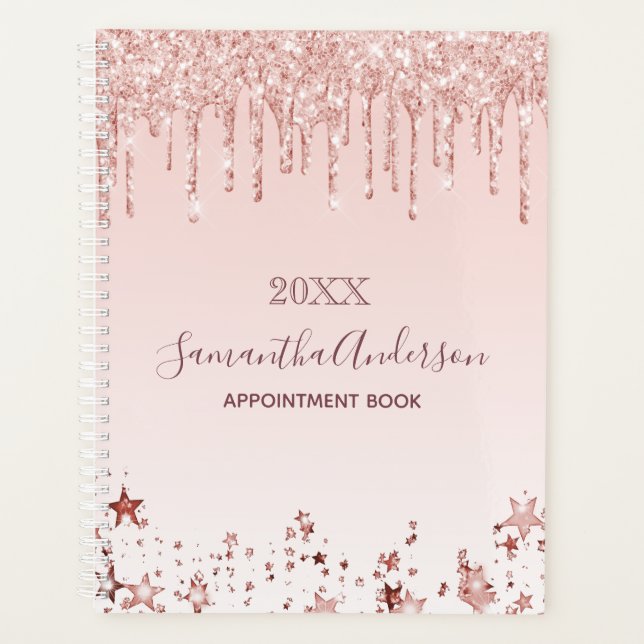 Blush pink rose gold glitter stars name planner (Front)