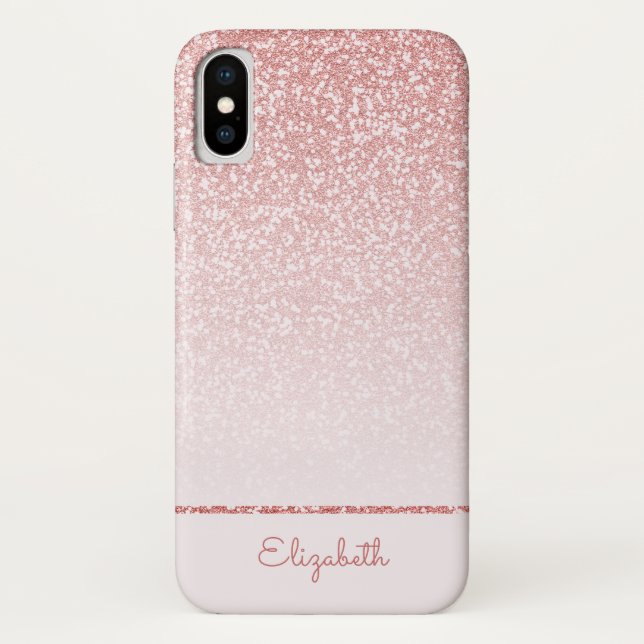 Blush Pink Rose Gold Glitter Stripe Personalised Case-Mate iPhone Case (Back)