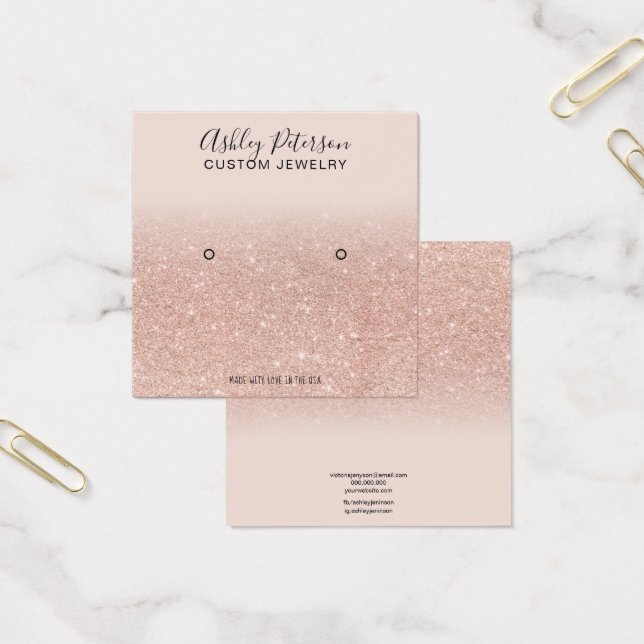 Blush pink rose gold glitter stud earring display (Office)