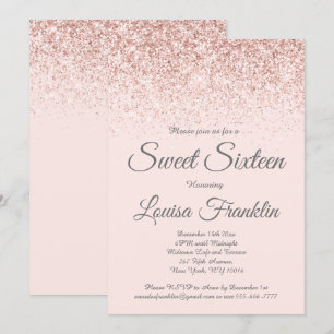 Blush Pink & Rose Gold Glitter Sweet 16 Invitation