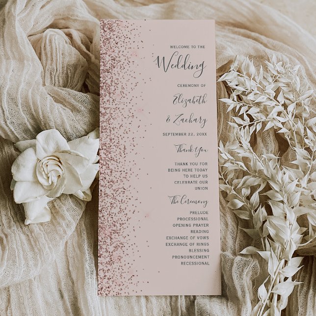Blush Pink Rose Gold Glitter Wedding Program (Creator Uploaded)
