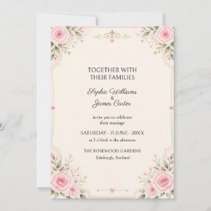 Blush Pink Rose Gold Heart Wedding Invitation