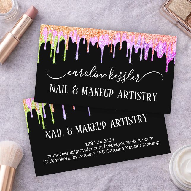Blush Pink Rose Gold Lime Green Glitter Sparkle Business Card (Creator Uploaded)
