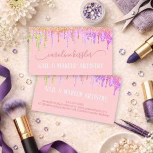 Blush Pink Rose Gold Lime Green Glitter Sparkle Business Card