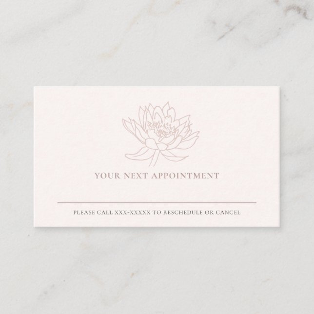 BLUSH PINK ROSE GOLD LOTUS FLORAL APPOINTMENT BUSINESS CARD (Front)