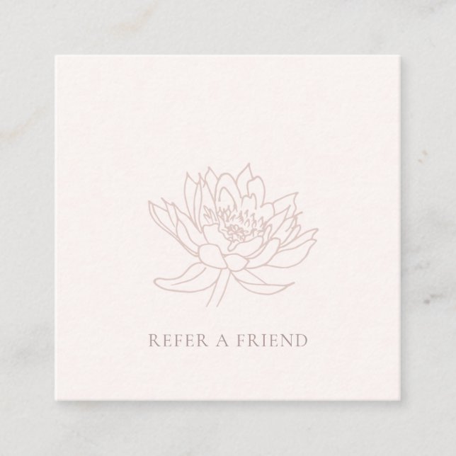 BLUSH PINK ROSE GOLD LOTUS FLORAL REFER A FRIEND SQUARE BUSINESS CARD (Front)