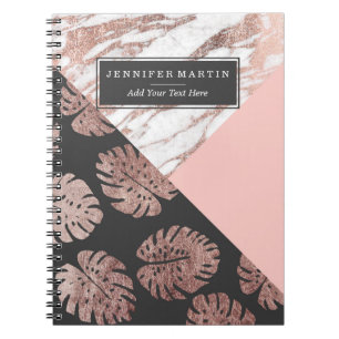Blush Pink Rose Gold Marble Swiss Cheese Leaves Notebook