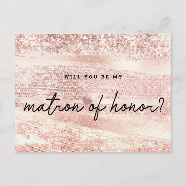 Blush Pink & Rose Gold Matron of Honour Proposal Postcard (Front)