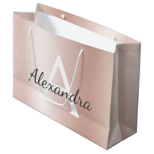 Blush Pink Rose Gold Metallic Foil Monogrammed Large Gift Bag