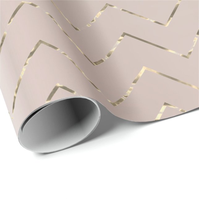 Blush Pink Rose Gold Metallic Foxier VIP Chevron Wrapping Paper (Roll Corner)