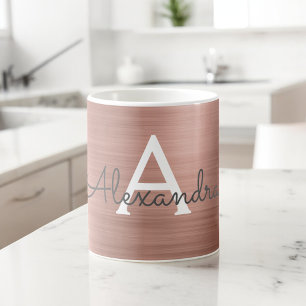 Blush Pink - Rose Gold Metallic Monogram Name Coffee Mug