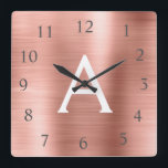 Blush Pink - Rose Gold Metallic Monogram Name Square Wall Clock<br><div class="desc">Blush Pink - Rose Gold Faux Stainless Steel Foil Monogram Name and Initial Custom Unique Personalised Wall Clock for the House or Office. The Wall Clock makes the perfect Christmas or Sweet 16,  18th,  21st,  30th,  40th,  50th or 60th Birthday gift for someone who loves pink metallic decor.</div>