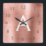 Blush Pink - Rose Gold Metallic Monogram Name Square Wall Clock<br><div class="desc">Blush Pink - Rose Gold Faux Stainless Steel Foil Monogram Name and Initial Custom Unique Personalised Wall Clock for the House or Office. The Wall Clock makes the perfect Christmas or Sweet 16,  18th,  21st,  30th,  40th,  50th or 60th Birthday gift for someone who loves pink metallic decor.</div>