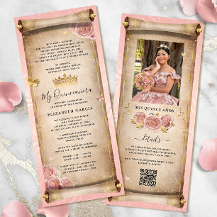 Blush Pink Rose Gold Mis Quince Photo Scroll Invitation