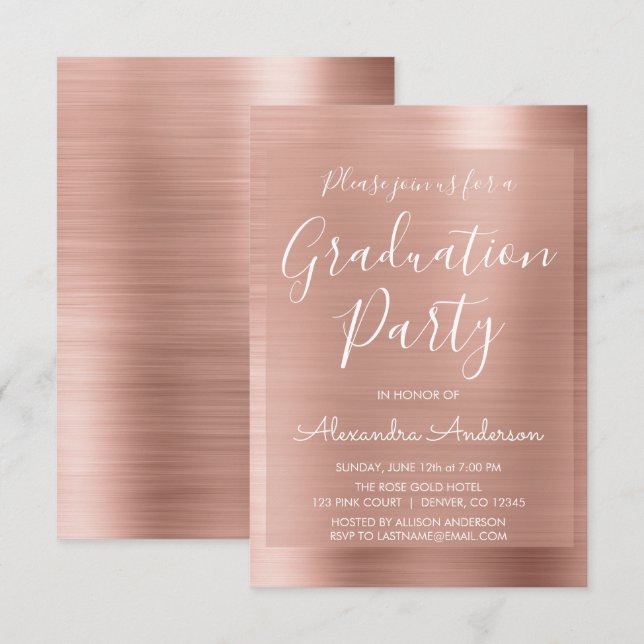 Blush Pink - Rose Gold Modern Graduation Party Invitation (Front/Back)