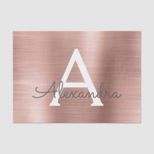Blush Pink   Rose Gold Modern Metal Monogram Tissue Paper