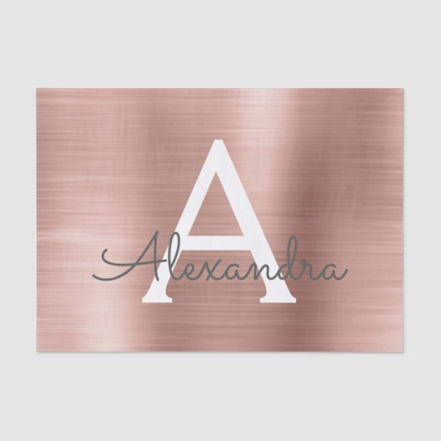 Blush Pink | Rose Gold Modern Metal Monogram Tissue Paper (Front)