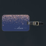 Blush Pink Rose Gold Navy Blue Glitter Monogram Luggage Tag<br><div class="desc">Rose Gold - Blush Pink and Navy Blue Sparkle Glitter Monogram Name Luggage Bag Tag. This makes the perfect sweet 16 birthday,  wedding,  bridal shower,  baby shower or bachelorette party gift for someone decorating her room in style.</div>