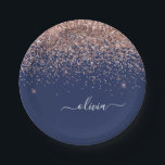 Blush Pink Rose Gold Navy Blue Glitter Monogram Paper Plate<br><div class="desc">Rose Gold - Blush Pink and Navy Blue Sparkle Glitter Monogram Name and Initial Party Plates. This makes the perfect sweet 16 birthday,  wedding,  bridal shower,  anniversary,  baby shower or bachelorette party gift for someone that loves glam luxury and chic styles.</div>