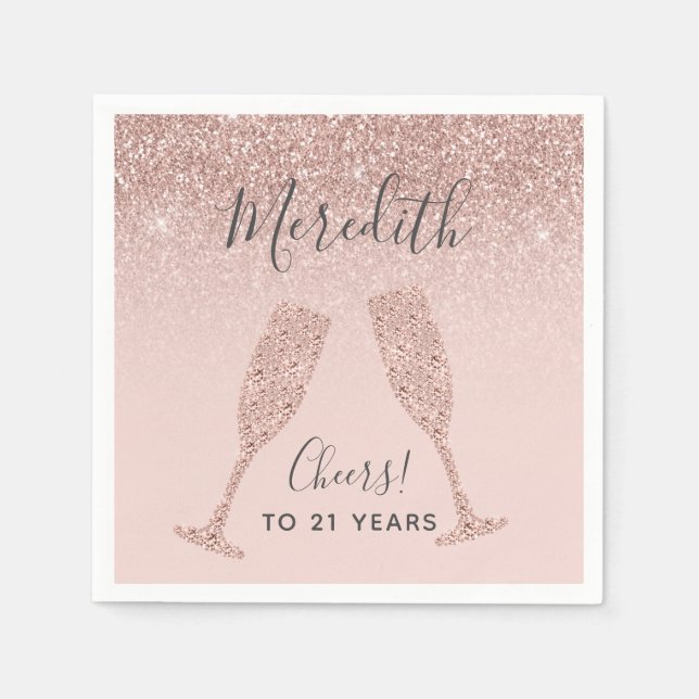 Blush Pink Rose Gold Ombre 21st Birthday Party Napkin (Front)