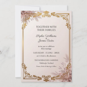 Blush Pink Rose Gold Ornate Wedding Invitation
