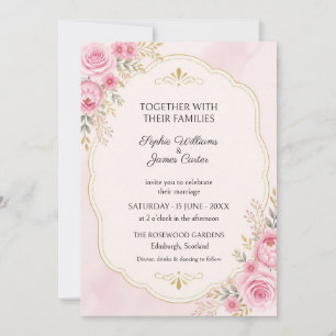 Blush Pink Rose Gold Ornate Wedding Invitation