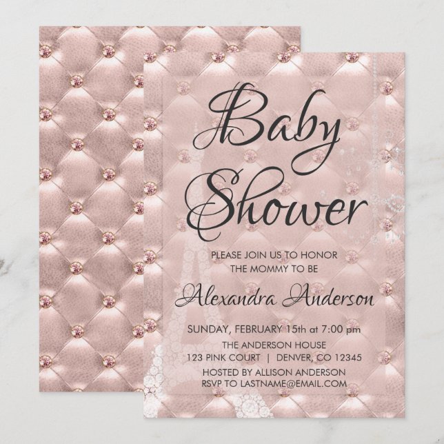 Blush Pink - Rose Gold Paris Baby Shower Invitation (Front/Back)