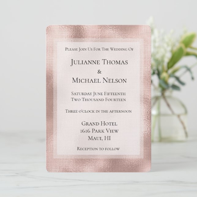 Blush Pink Rose Gold personalised Wedding  Invitation (Standing Front)