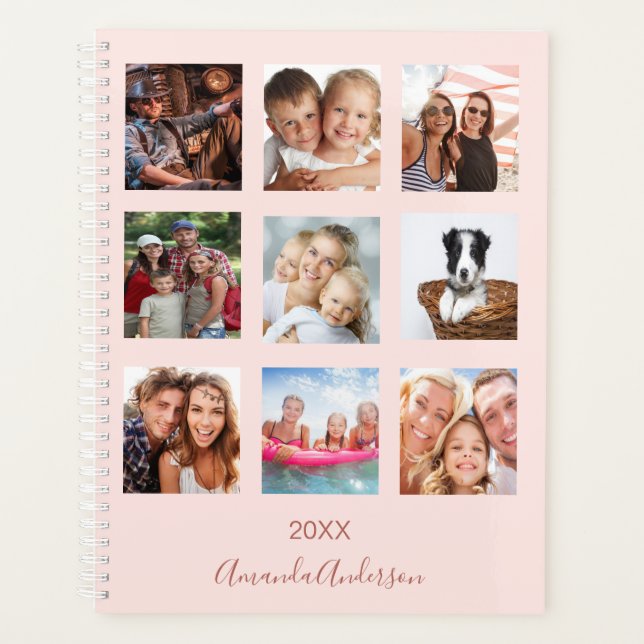 Blush pink rose gold photo collage 2026 planner (Front)