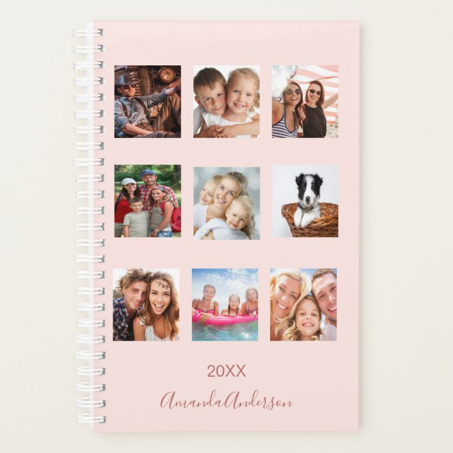 Blush pink rose gold photo collage planner (Front)