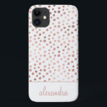 Blush Pink - Rose Gold Polka Dot Pattern Monogram iPhone 11 Case<br><div class="desc">Blush Pink - Rose Gold and White Faux Foil Girly Hand Drawn Polka Dot Pattern Monogram Personalised Smart Phone Case. Please contact the designer for customised matching items.</div>