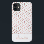 Blush Pink - Rose Gold Polka Dot Pattern Monogram iPhone 11 Case<br><div class="desc">Blush Pink - Rose Gold and White Faux Foil Girly Hand Drawn Polka Dot Pattern Monogram Personalised Smart Phone Case. Please contact the designer for customised matching items.</div>