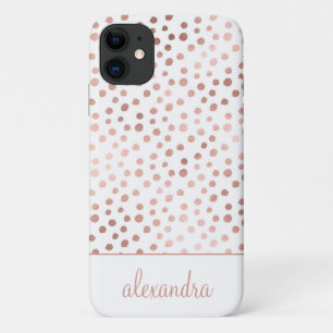 Blush Pink - Rose Gold Polka Dot Pattern Monogram iPhone 11 Case