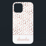 Blush Pink - Rose Gold Polka Dot Pattern Monogram iPhone 12 Case<br><div class="desc">Blush Pink - Rose Gold and White Faux Foil Girly Hand Drawn Polka Dot Pattern Monogram Personalised Smart Phone Case. Please contact the designer for customised matching items.</div>